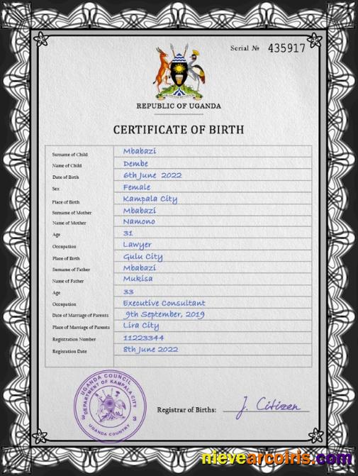 Uganda birth certificate